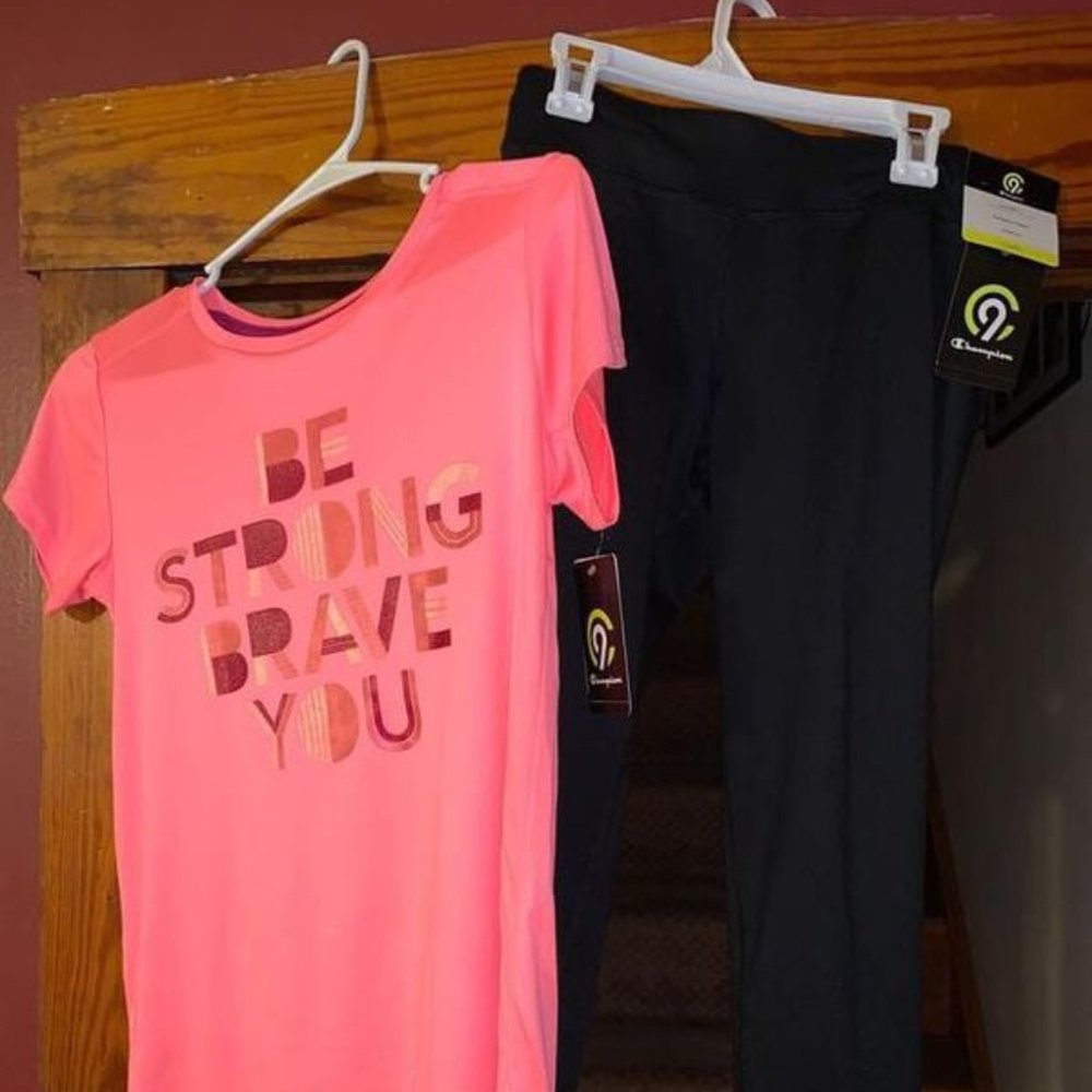 Champion Girls Outfit Pink Shirt + Black Pants